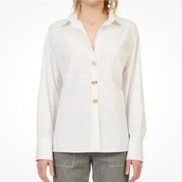 Maje White Tie-Waist Button-Up Women's Top. Career. Classic. - Picture 1 of 15